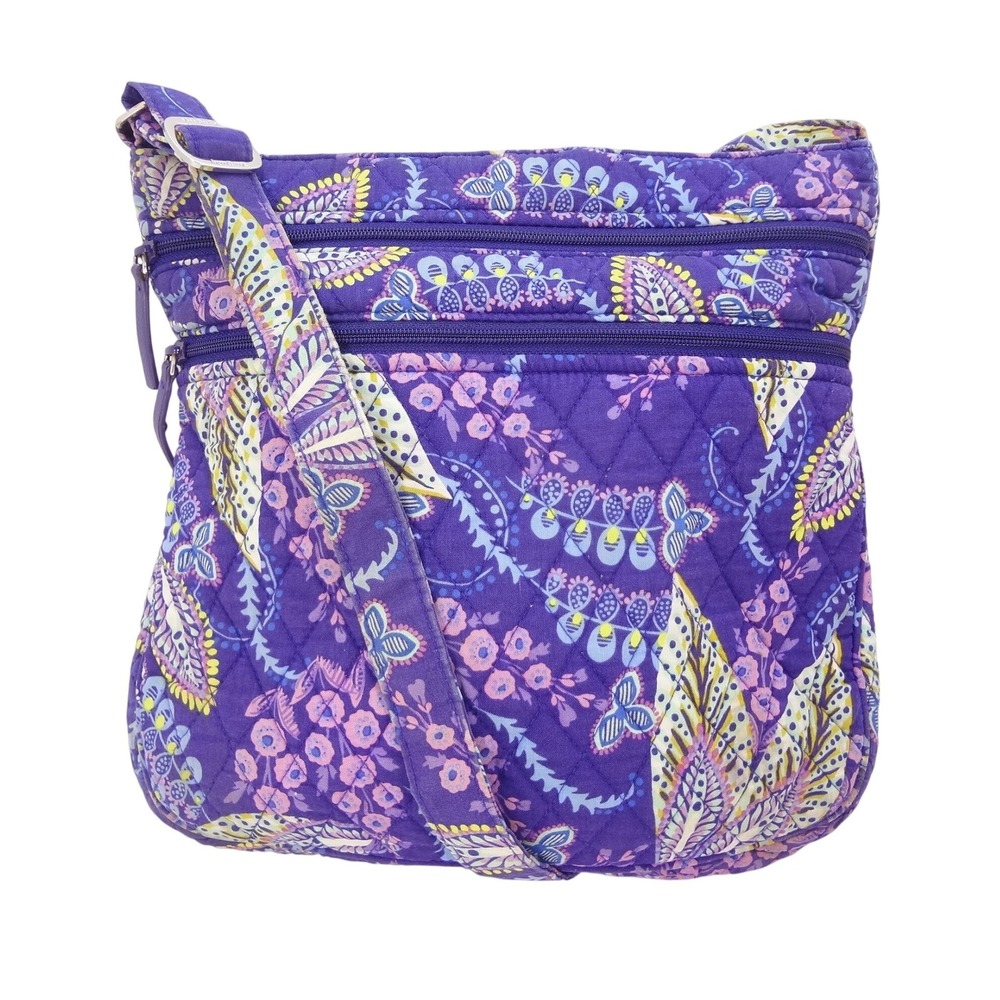 Vera Bradley Triple Zip Hipster Crossbody Bag Purple Paisley in Paradise Quilted